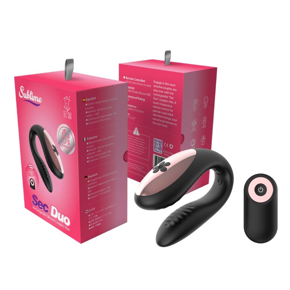 Sec Duo Rechargeable Black Silicone Couples Vibe Sublime Package