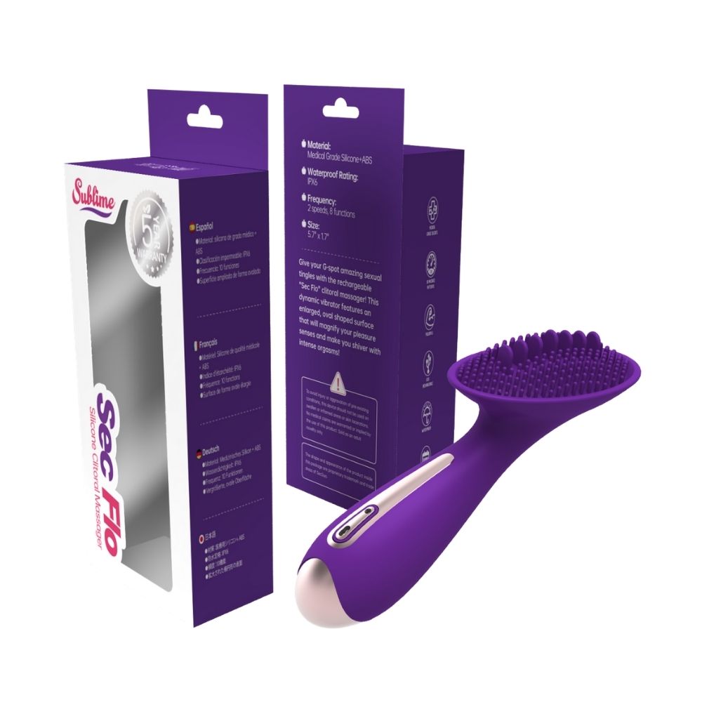 Sec Flo Plum Purple Silicone Clitoral Massager Sublime Package